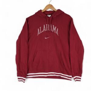 Nike Hoodie Mens L Red White Alabama Crimson Tide Embroidered Fleece Sweatshirt
